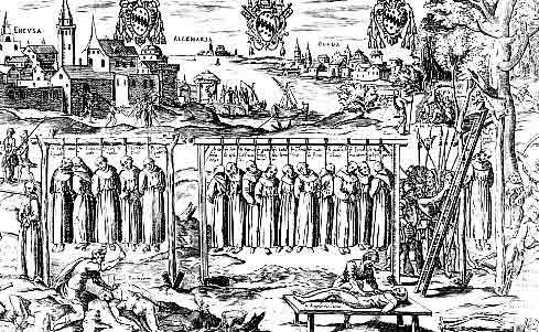 De martelaren van Gorcum opgehangen