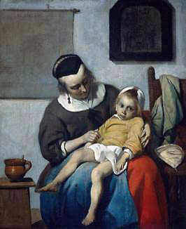  Ziek kind, van Metsu, 17de eeuw 